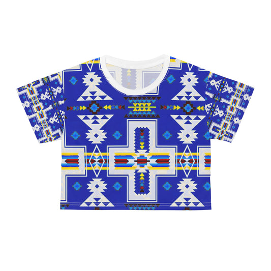 Blue native print Crop Tee (AOP)