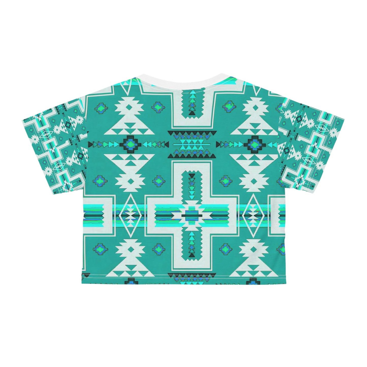 Turquoise native print Crop Tee (AOP)