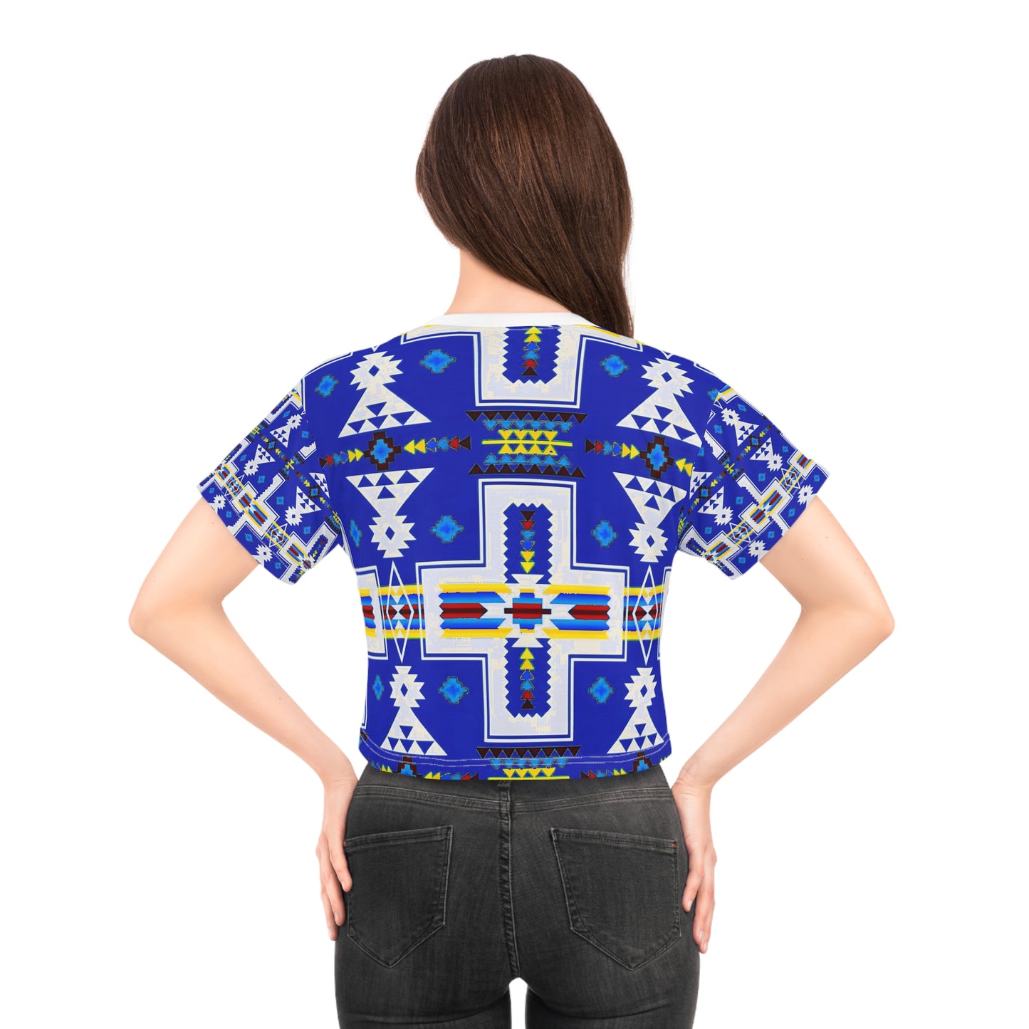 Blue native print Crop Tee (AOP)