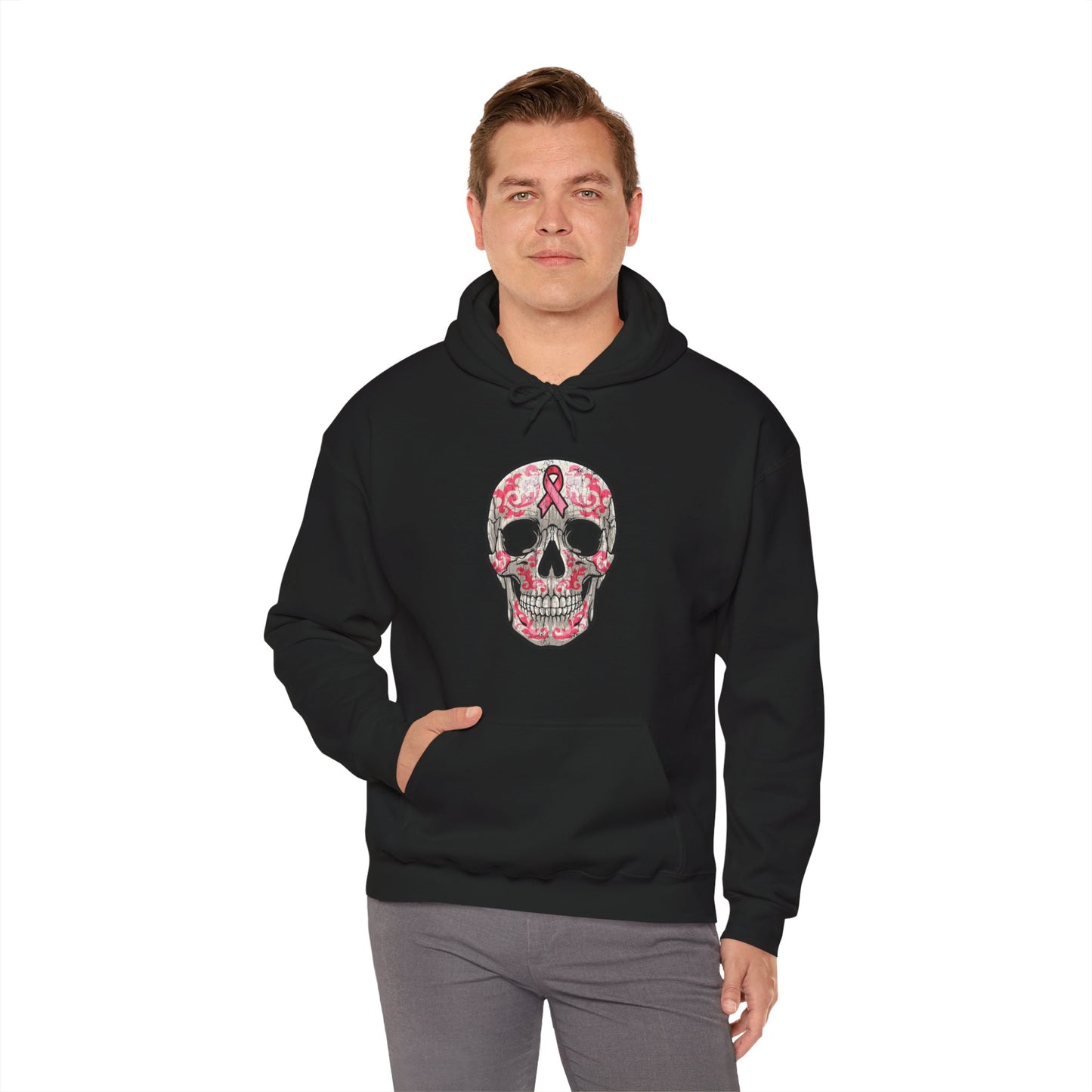 Breast Cancer Awareness Skull Hoodie - Perfect for Support, Gifts, Halloween, Breast Cancer Awareness, Casual Wear