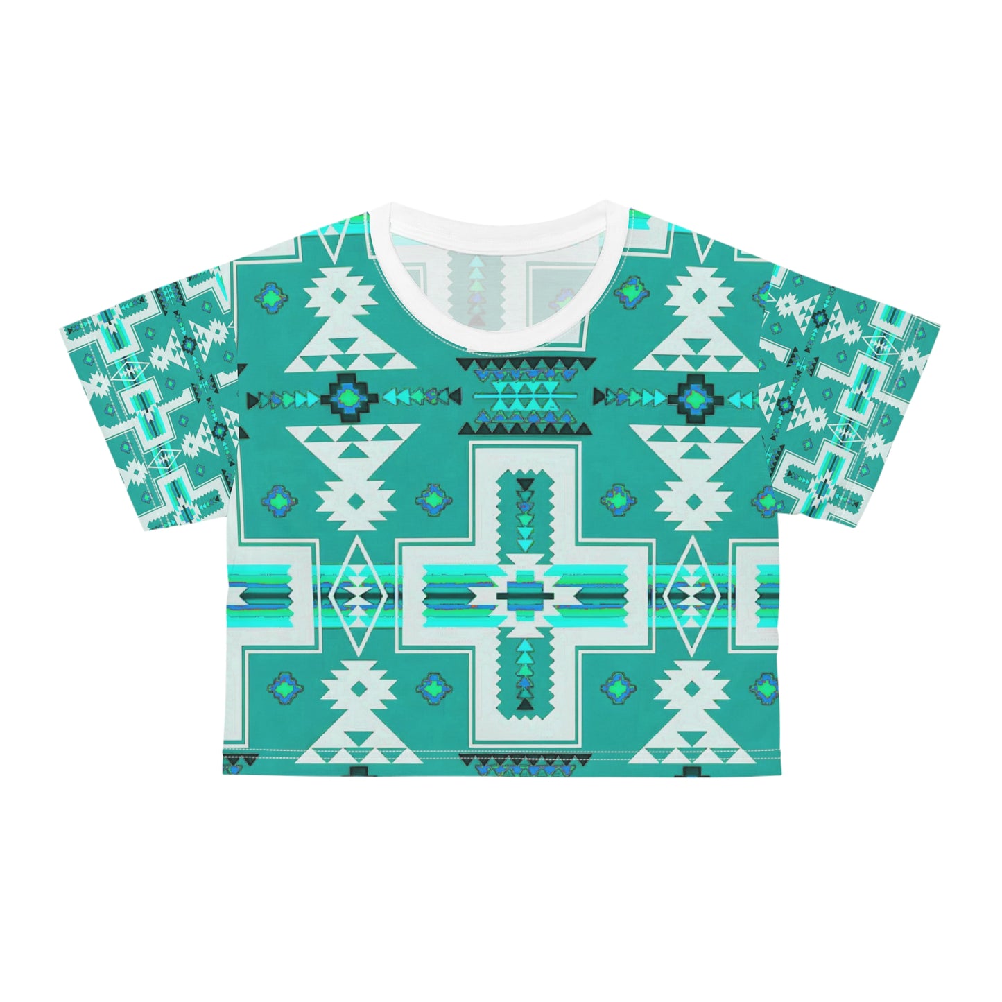 Turquoise native print Crop Tee (AOP)