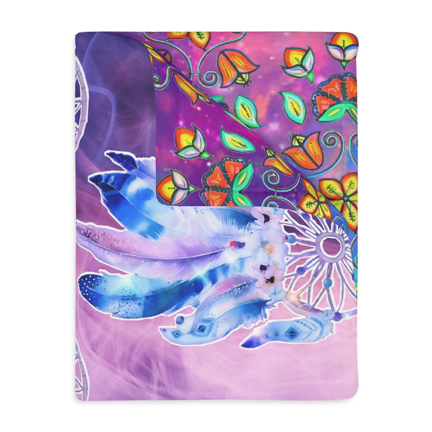 Dreamcatcher/floral design Velveteen Microfiber Blanket (Two-sided print)