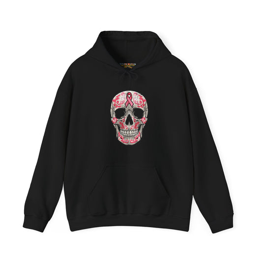 Breast Cancer Awareness Skull Hoodie - Perfect for Support, Gifts, Halloween, Breast Cancer Awareness, Casual Wear