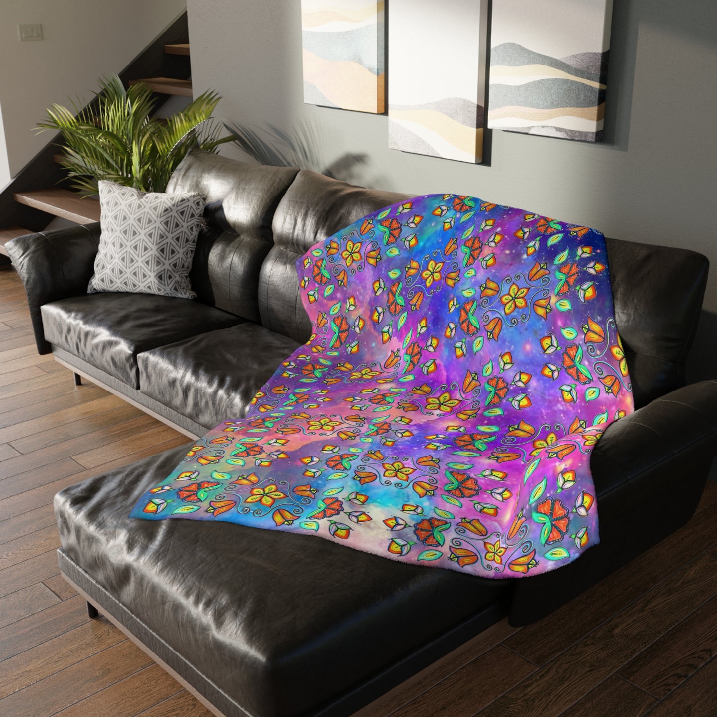 Dreamcatcher/floral design Velveteen Microfiber Blanket (Two-sided print)