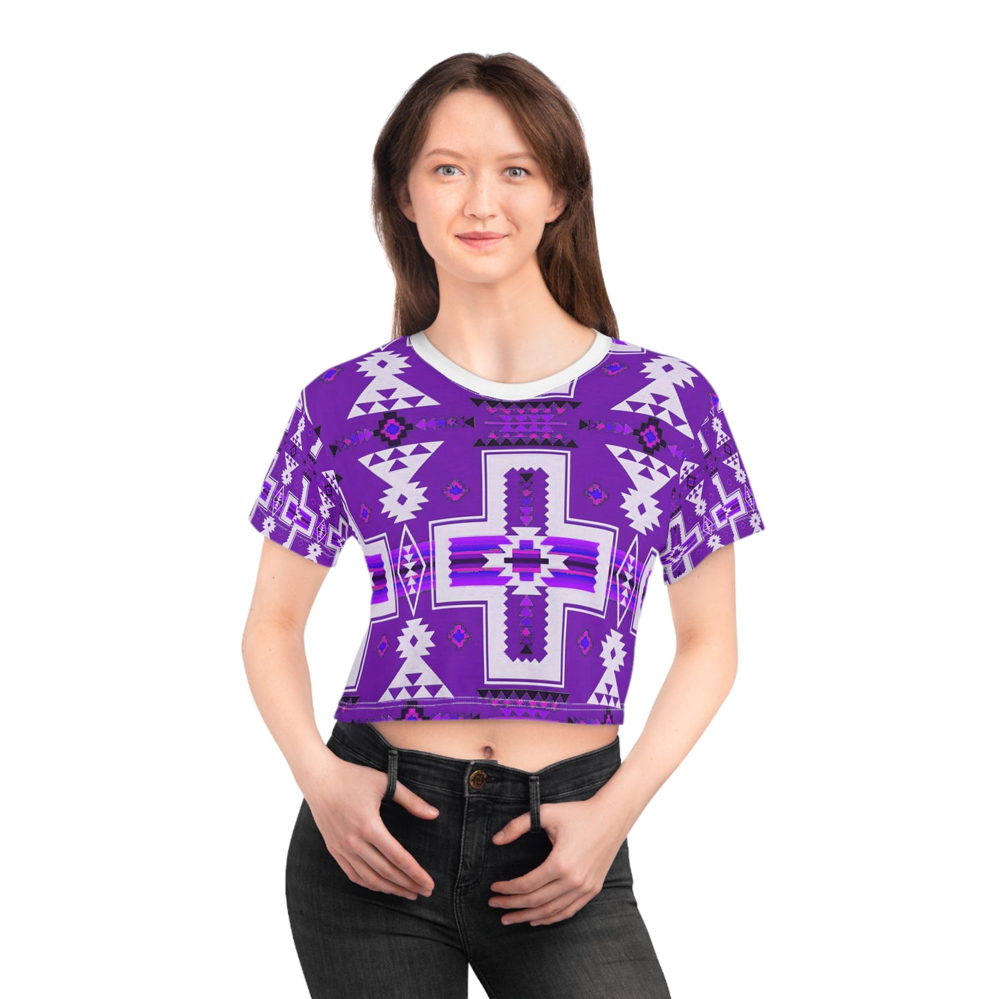 Purple native print Crop Tee (AOP)