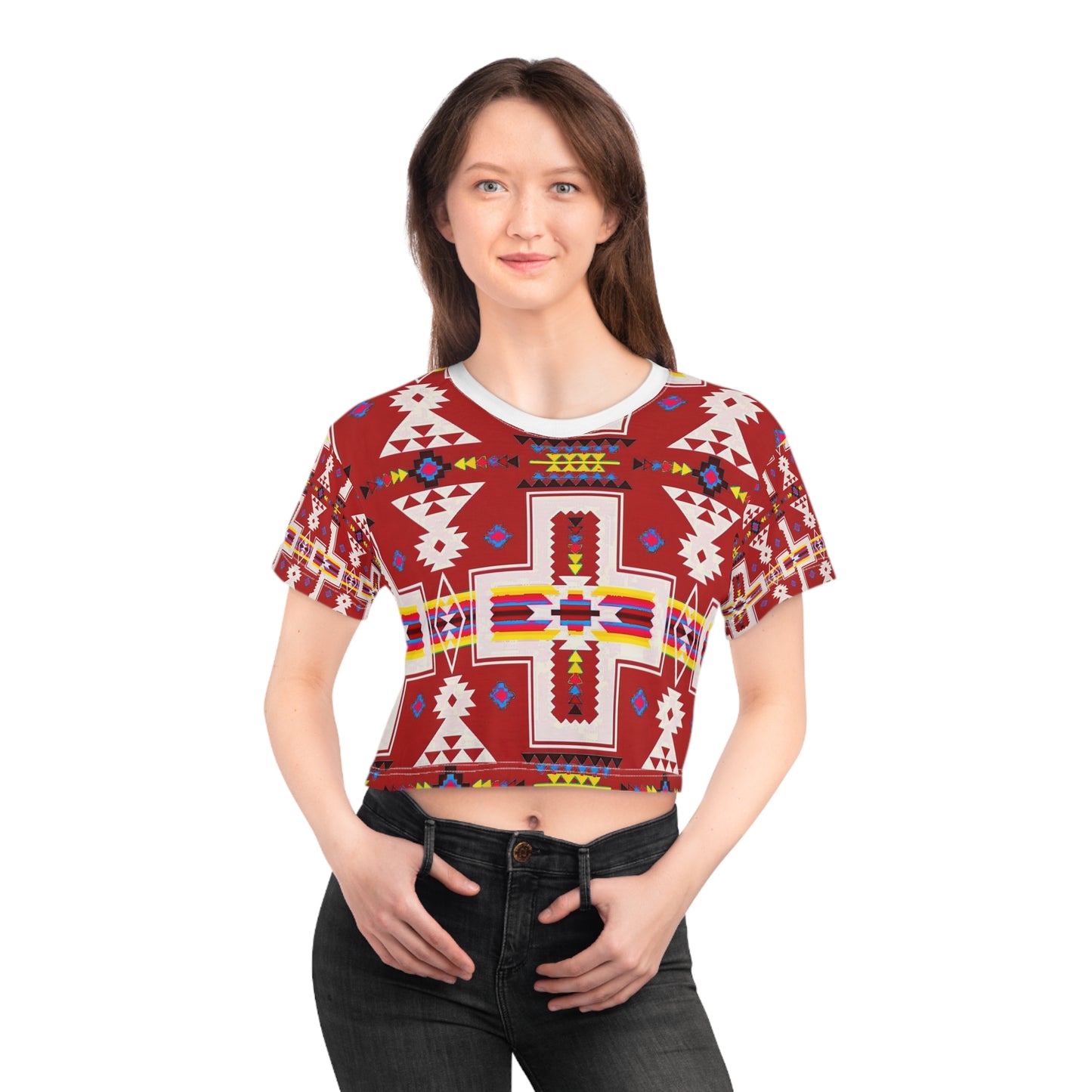 Red native print Crop Tee (AOP)