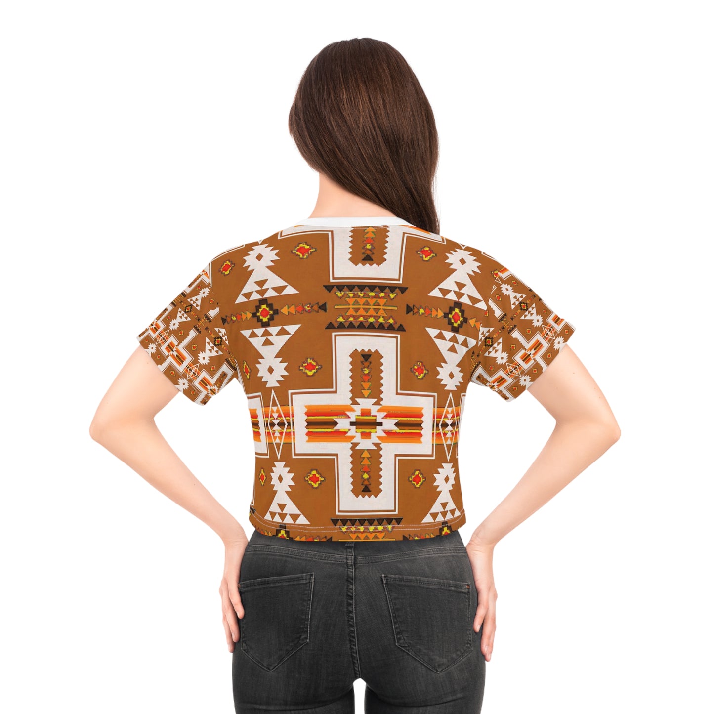 Brown native print Crop Tee (AOP)