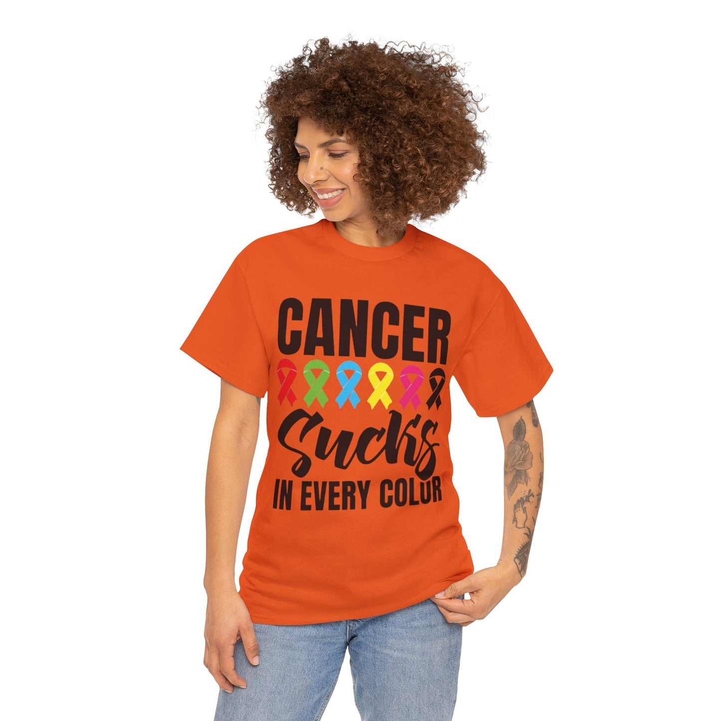 Cancer sucks in every color Unisex Heavy Cotton Tee