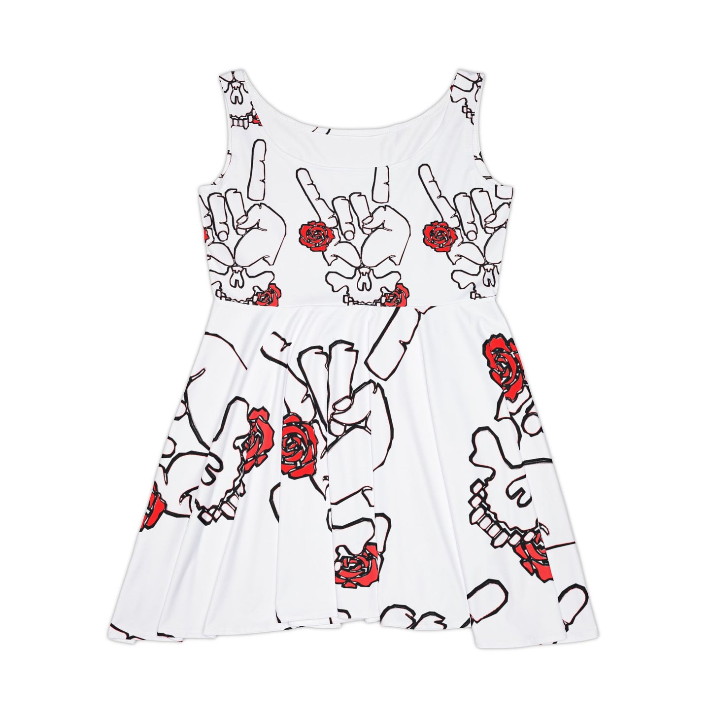 Rocker Dress — Gothic Skull & Red Rose All-Over Print