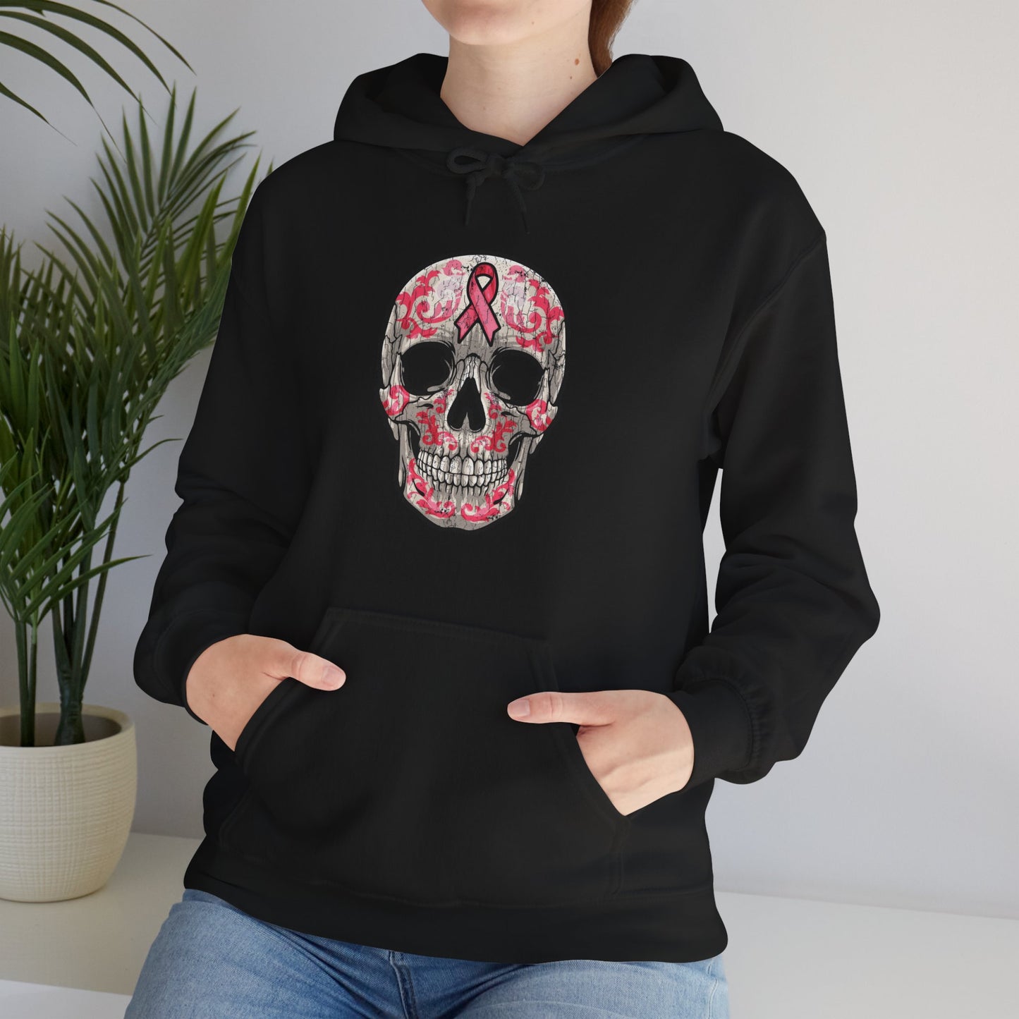 Breast Cancer Awareness Skull Hoodie - Perfect for Support, Gifts, Halloween, Breast Cancer Awareness, Casual Wear