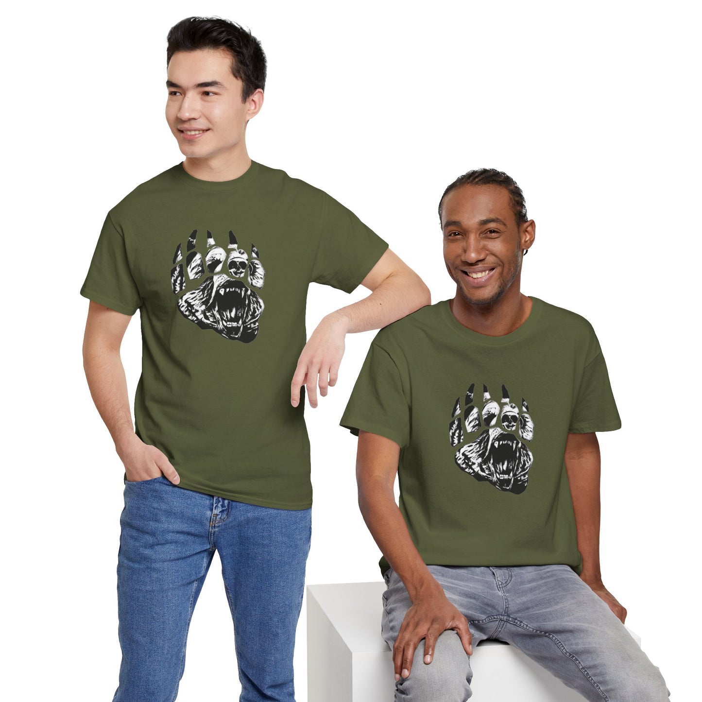 Bear face in bear paw Unisex Heavy Cotton Tee