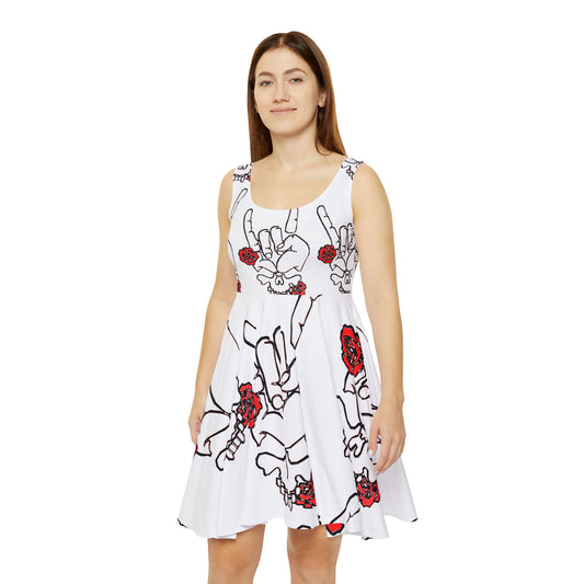 Rocker Dress — Gothic Skull & Red Rose All-Over Print