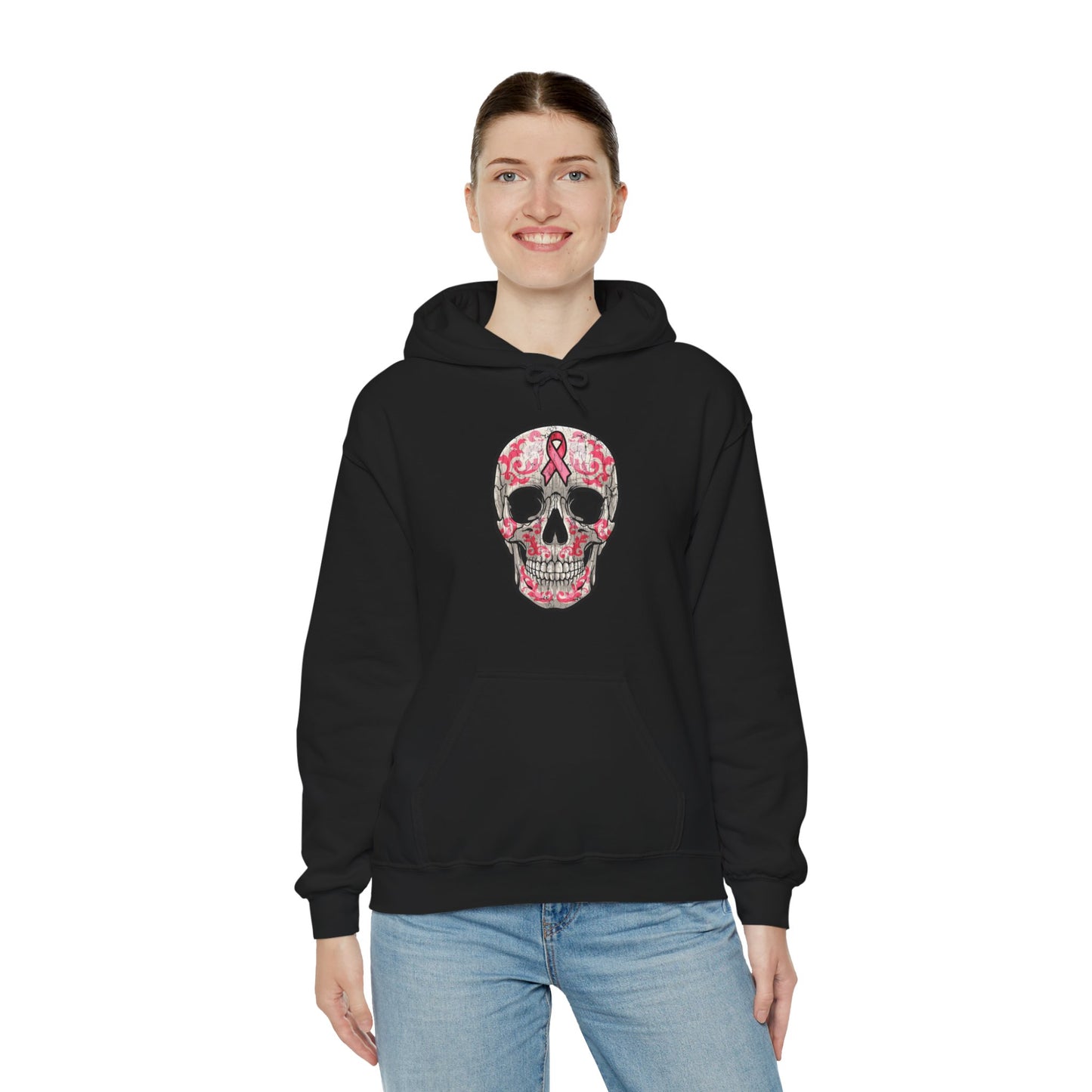 Breast Cancer Awareness Skull Hoodie - Perfect for Support, Gifts, Halloween, Breast Cancer Awareness, Casual Wear