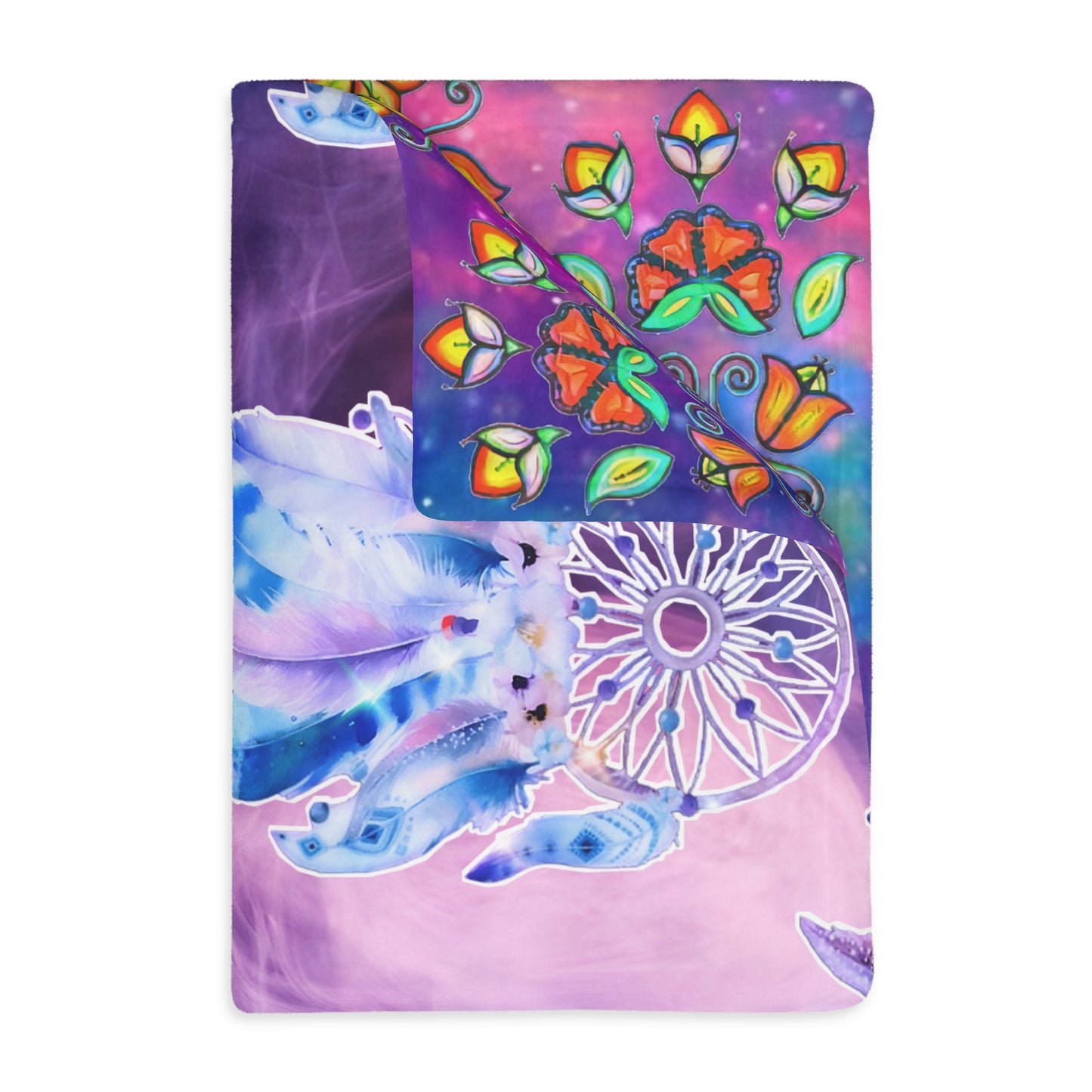 Dreamcatcher/floral design Velveteen Microfiber Blanket (Two-sided print)