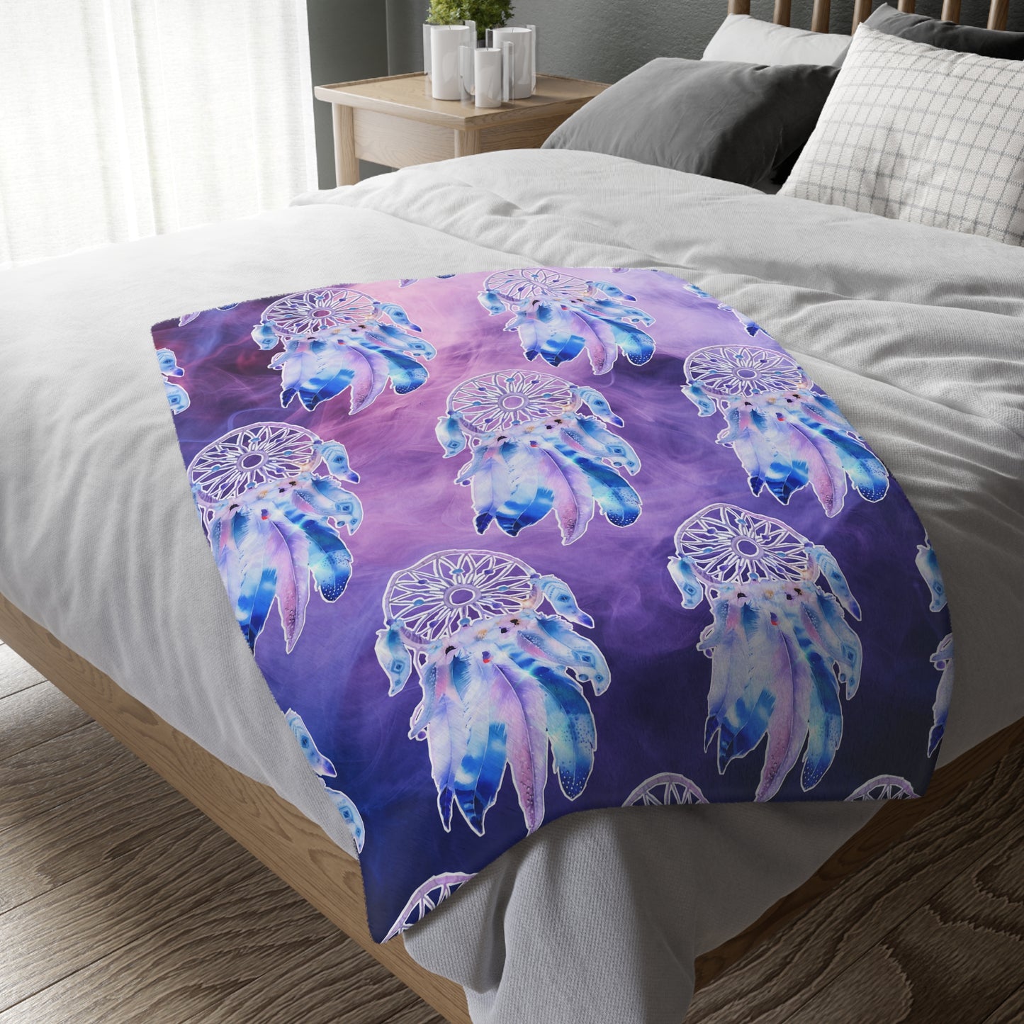Dreamcatcher/floral design Velveteen Microfiber Blanket (Two-sided print)