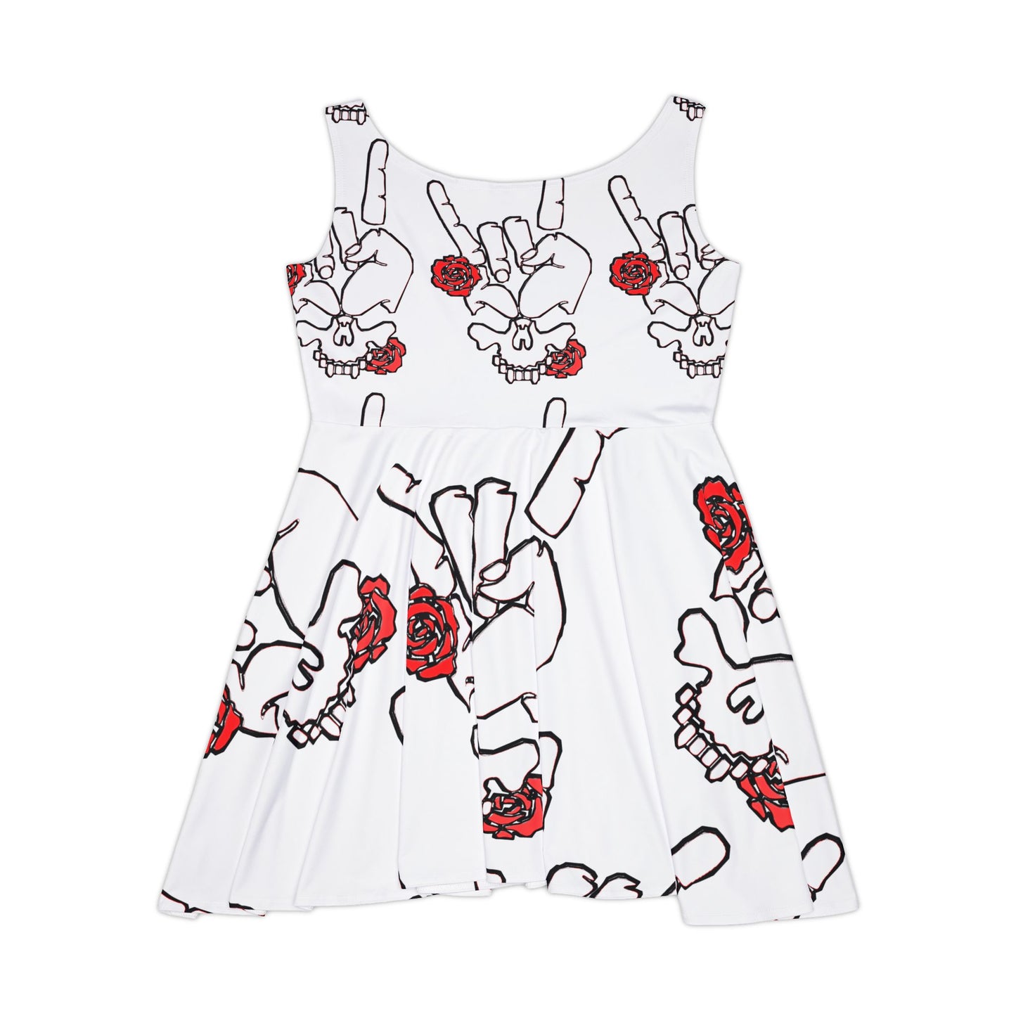 Rocker Dress — Gothic Skull & Red Rose All-Over Print
