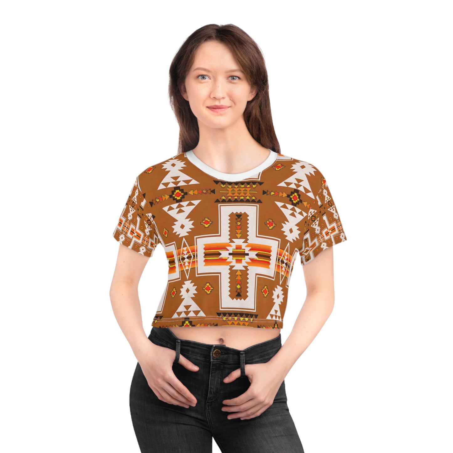 Brown native print Crop Tee (AOP)
