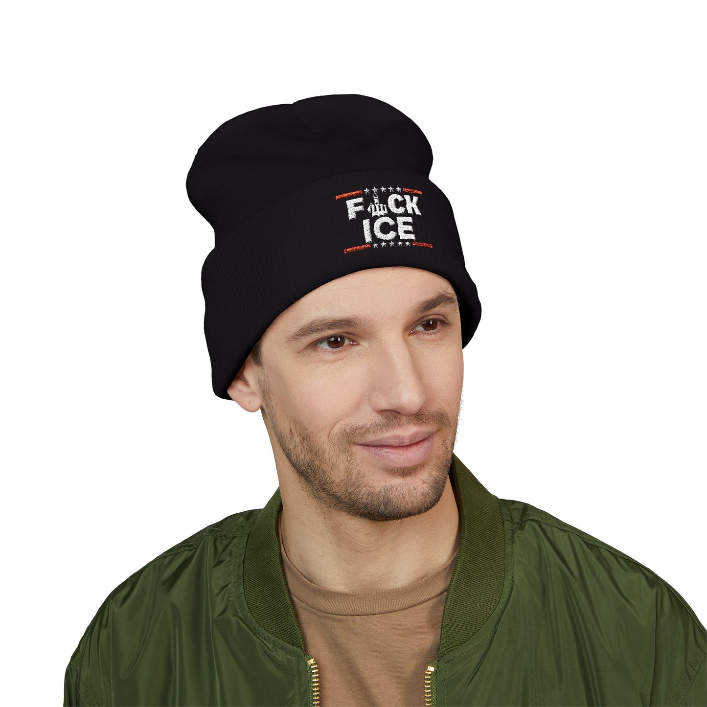 Embroidered 'F*ck ICE' Cuffed Beanie — Protest Winter Hat