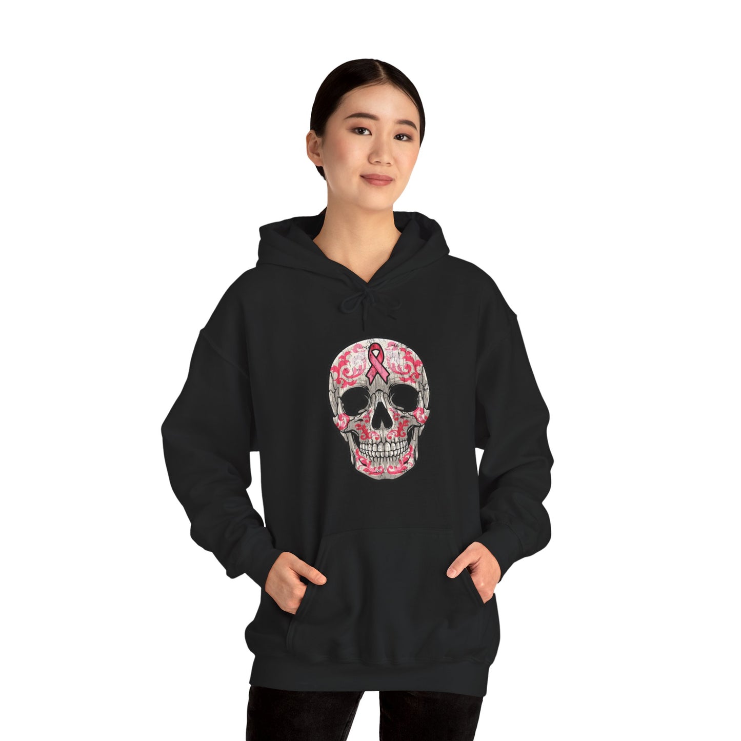 Breast Cancer Awareness Skull Hoodie - Perfect for Support, Gifts, Halloween, Breast Cancer Awareness, Casual Wear