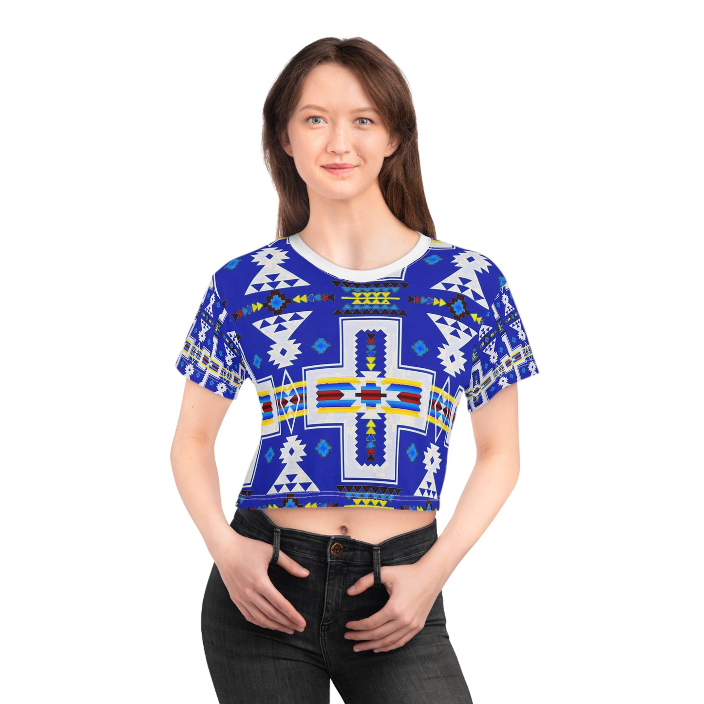 Blue native print Crop Tee (AOP)