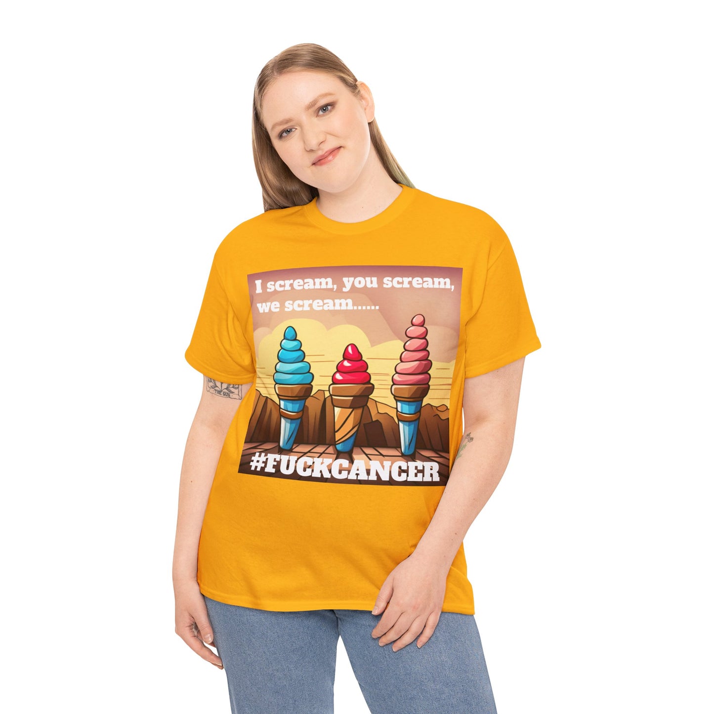 We all scream F*ck cancer Unisex Heavy Cotton Tee