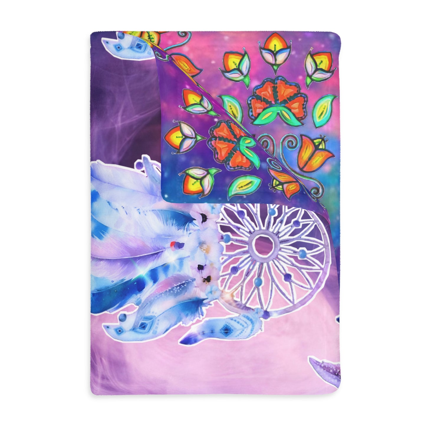 Dreamcatcher/floral design Velveteen Microfiber Blanket (Two-sided print)