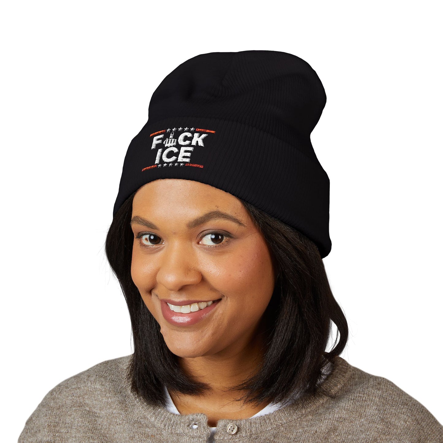Embroidered 'F*ck ICE' Cuffed Beanie — Protest Winter Hat