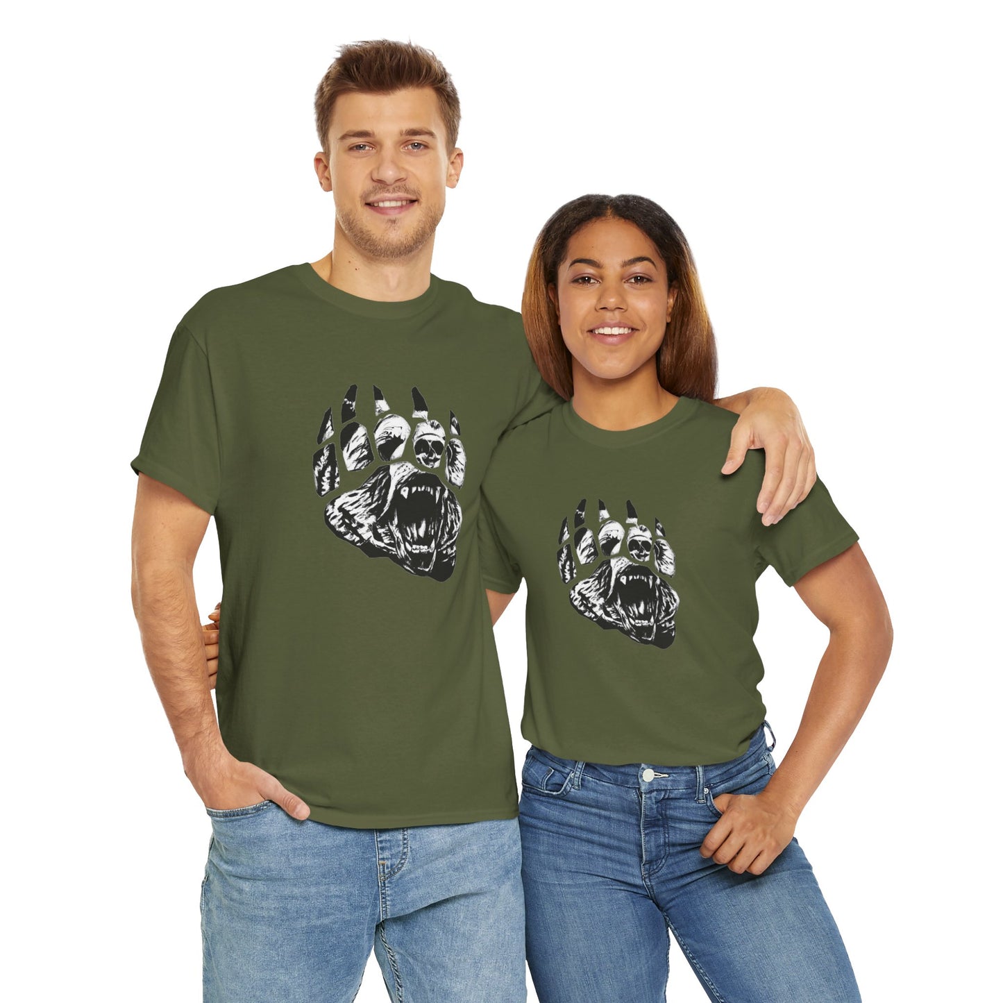 Bear face in bear paw Unisex Heavy Cotton Tee