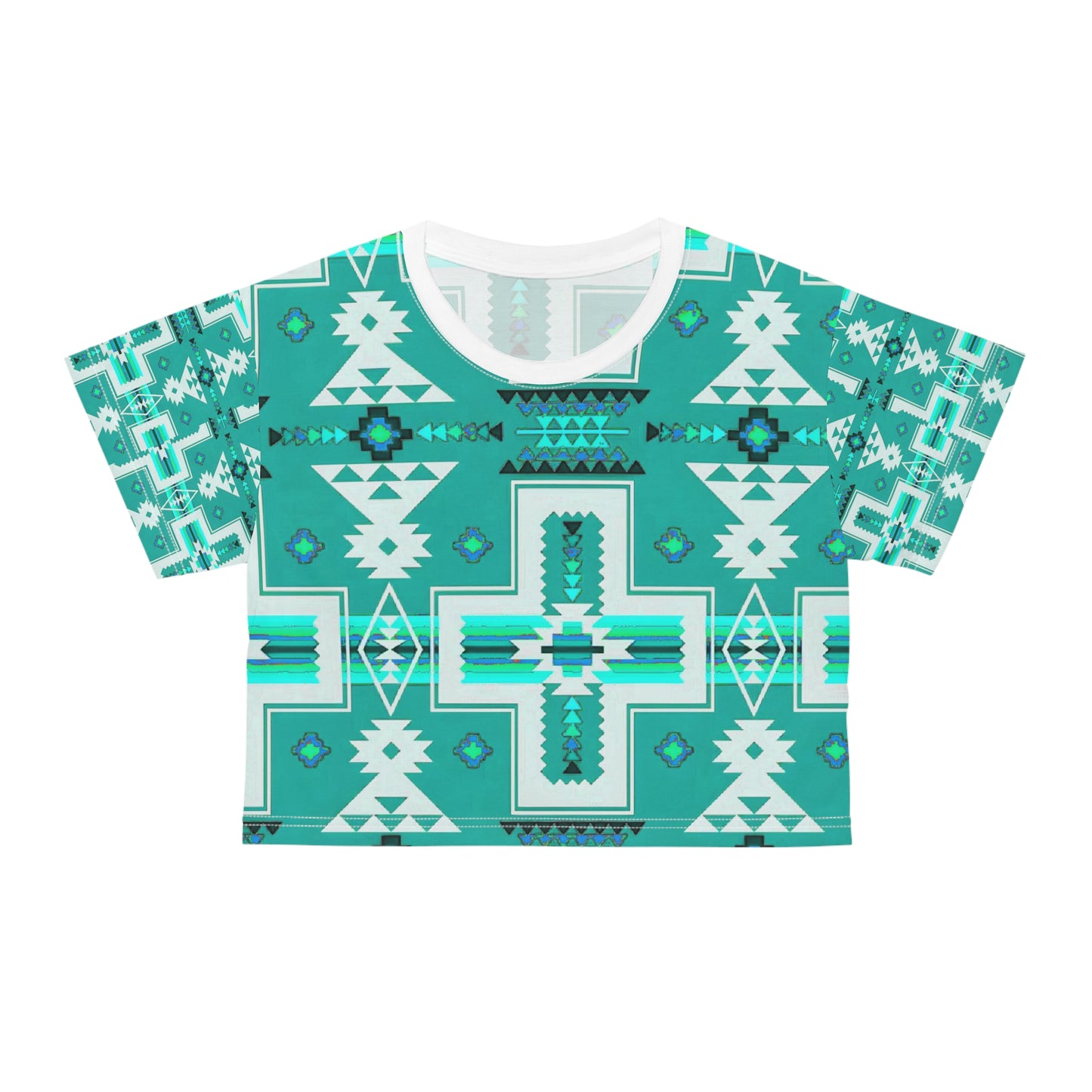 Turquoise native print Crop Tee (AOP)