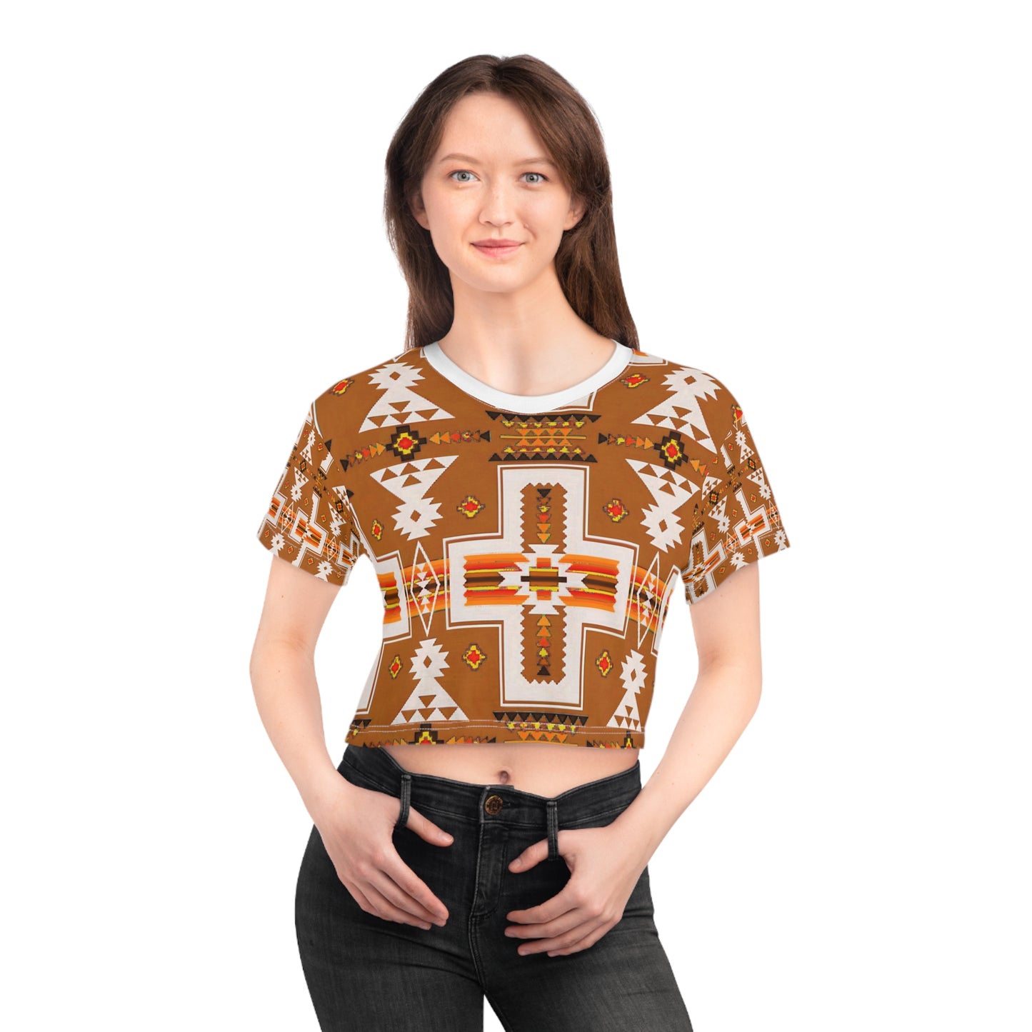 Brown native print Crop Tee (AOP)