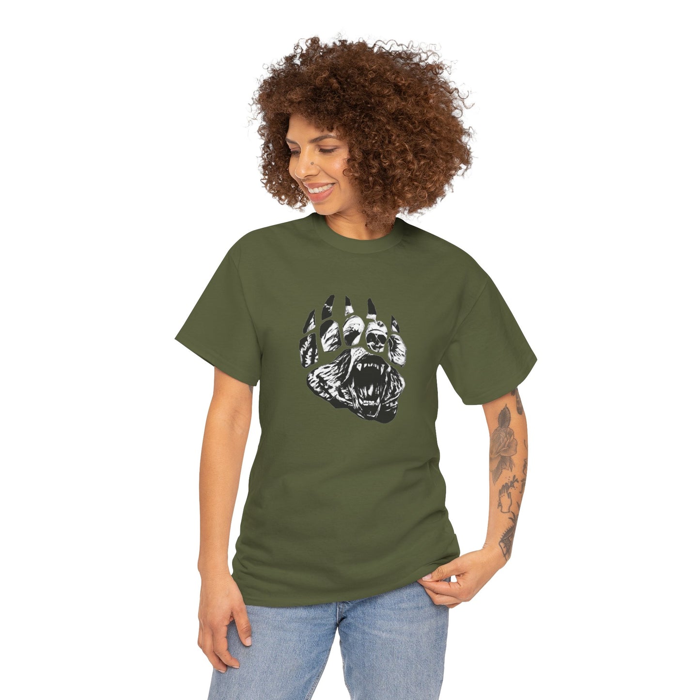 Bear face in bear paw Unisex Heavy Cotton Tee
