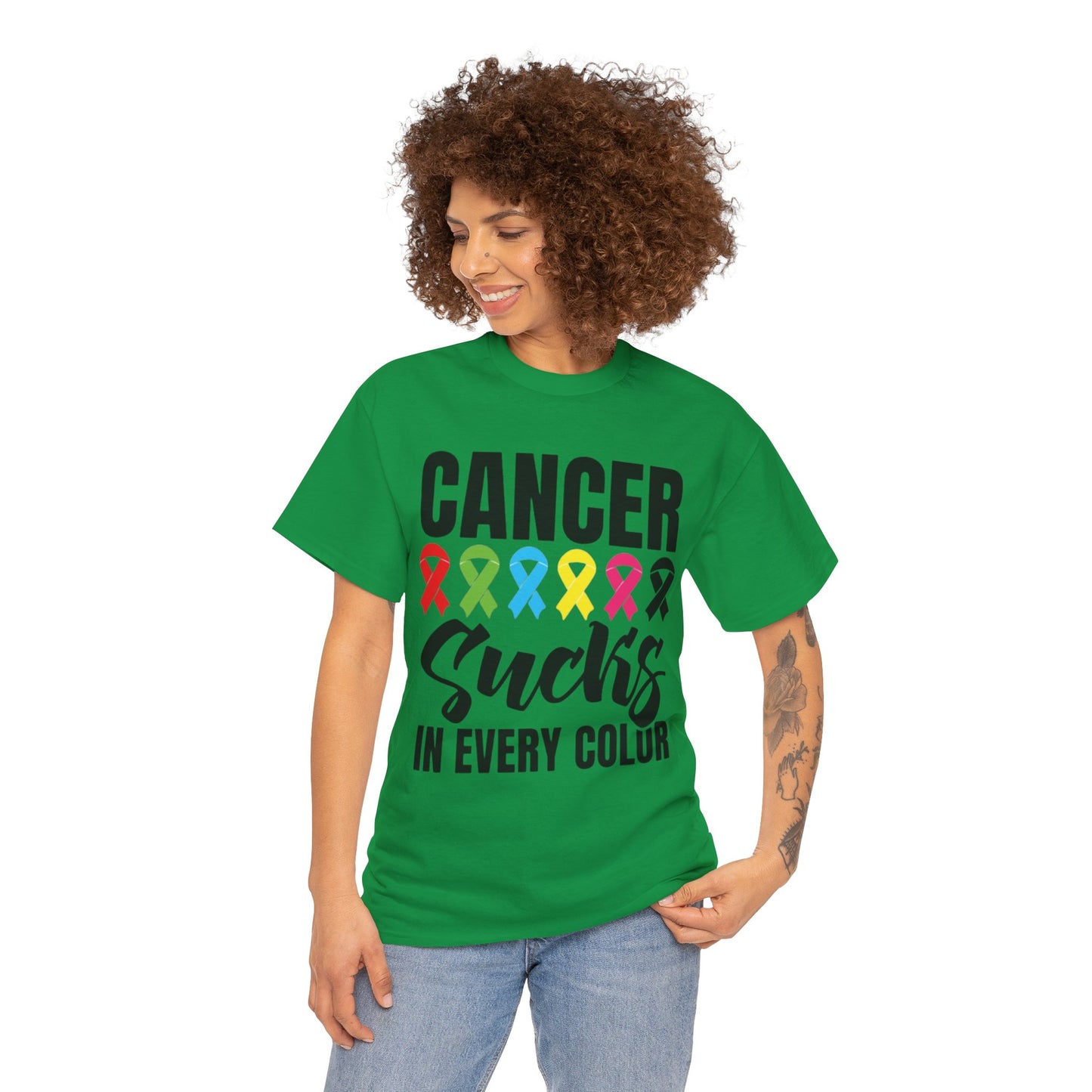 Cancer sucks in every color Unisex Heavy Cotton Tee