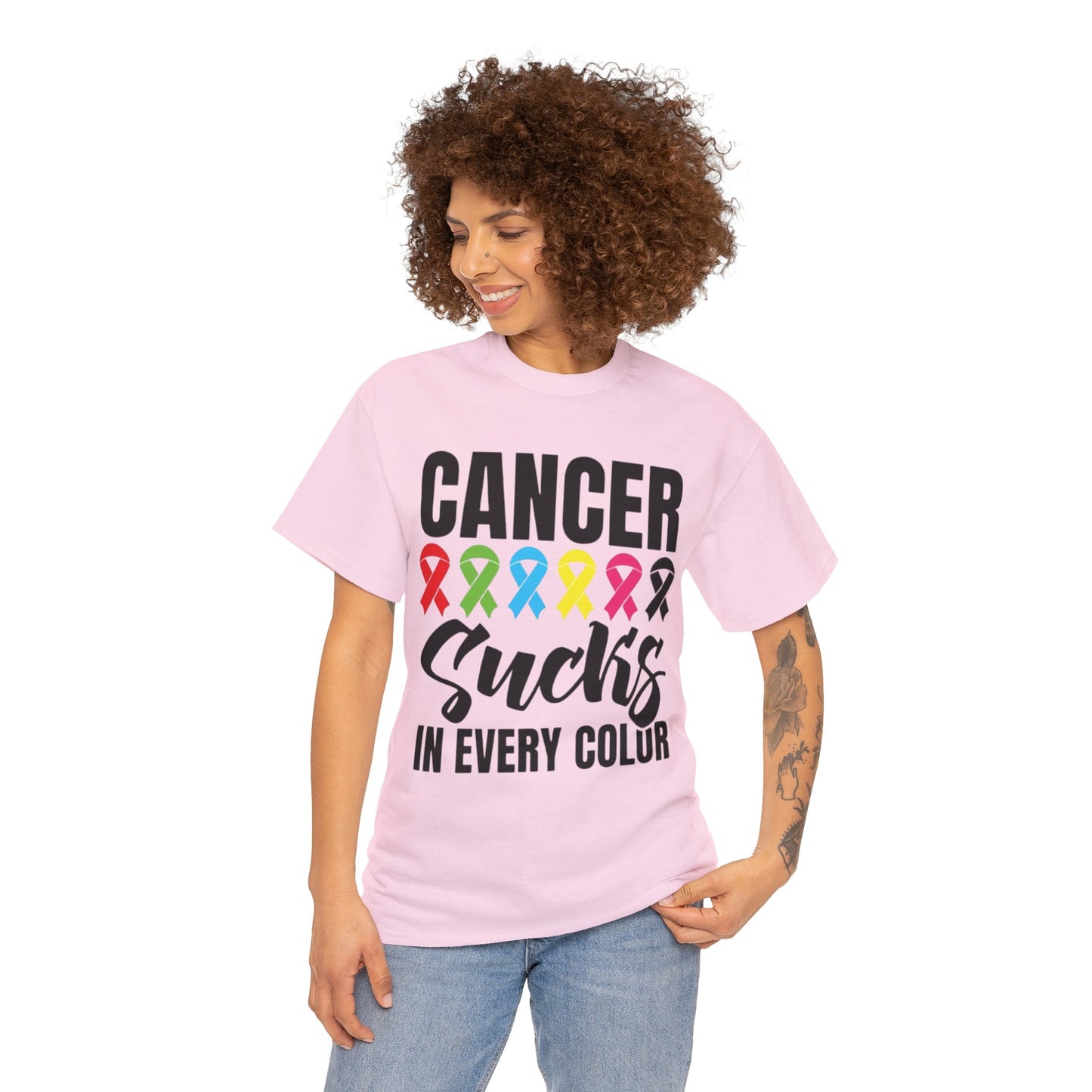 Cancer sucks in every color Unisex Heavy Cotton Tee
