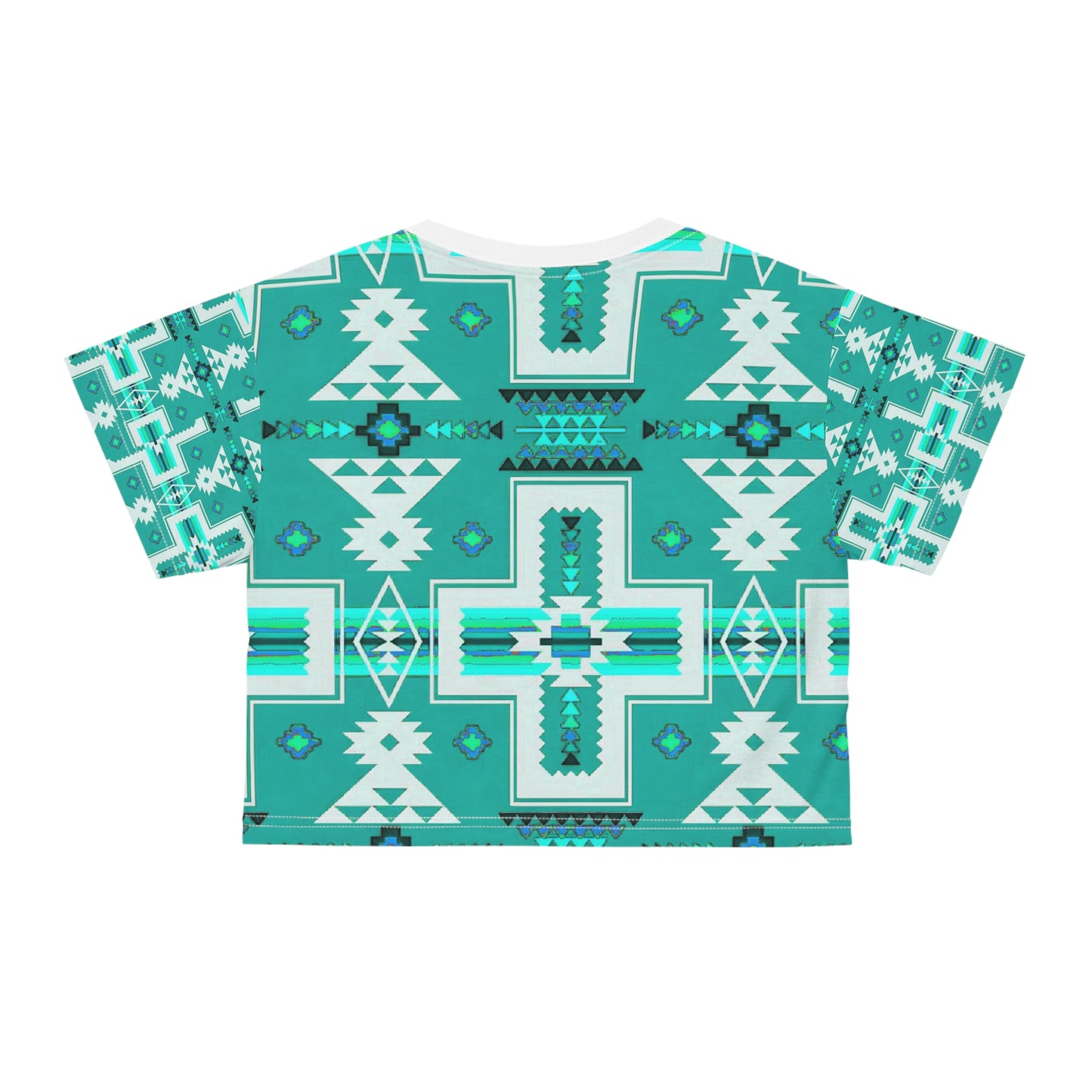 Turquoise native print Crop Tee (AOP)