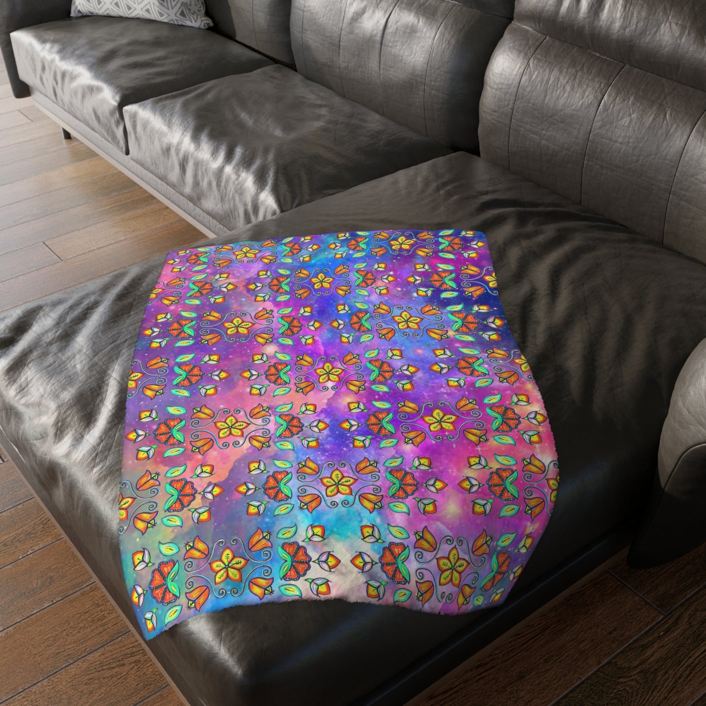 Dreamcatcher/floral design Velveteen Microfiber Blanket (Two-sided print)