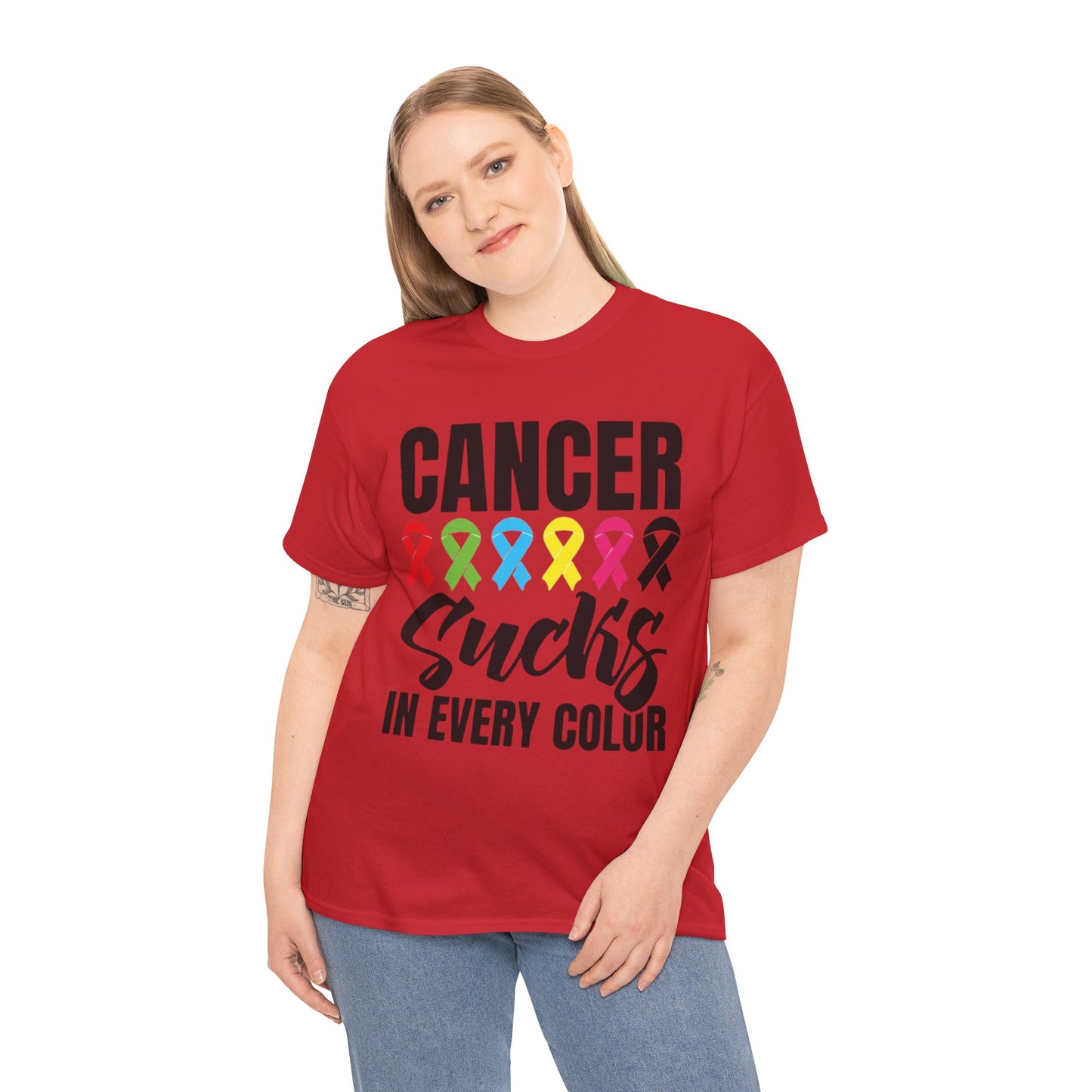 Cancer sucks in every color Unisex Heavy Cotton Tee