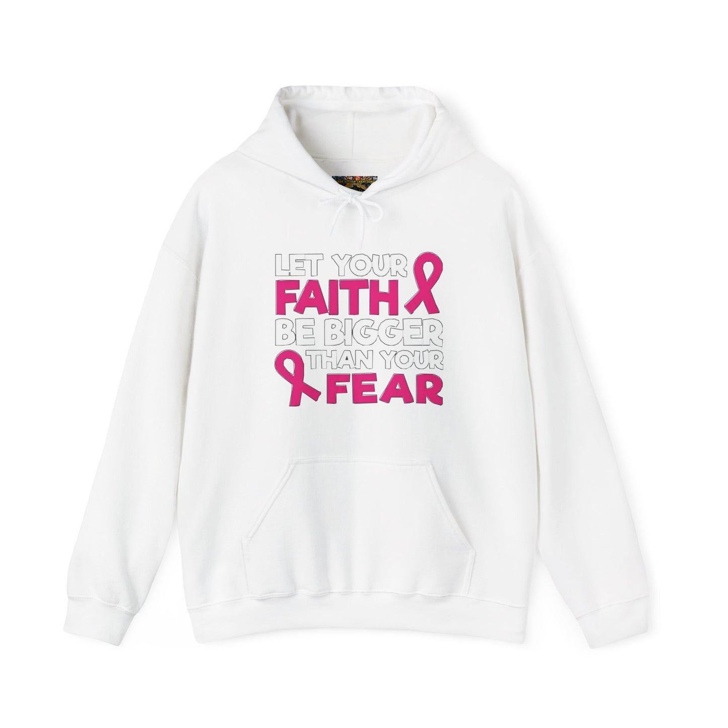 Pink Ribbon Faith Hooded Sweatshirt - Inspirational Gift for Breast Cancer Awareness, Cozy Fashion, Everyday Wear, Supportive Message